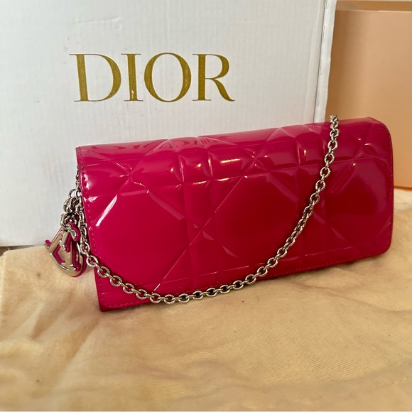 Patent Cannage Lady Dior Rendezvous Wallet On Chain Fuchsia full set - Picture 4 of 15